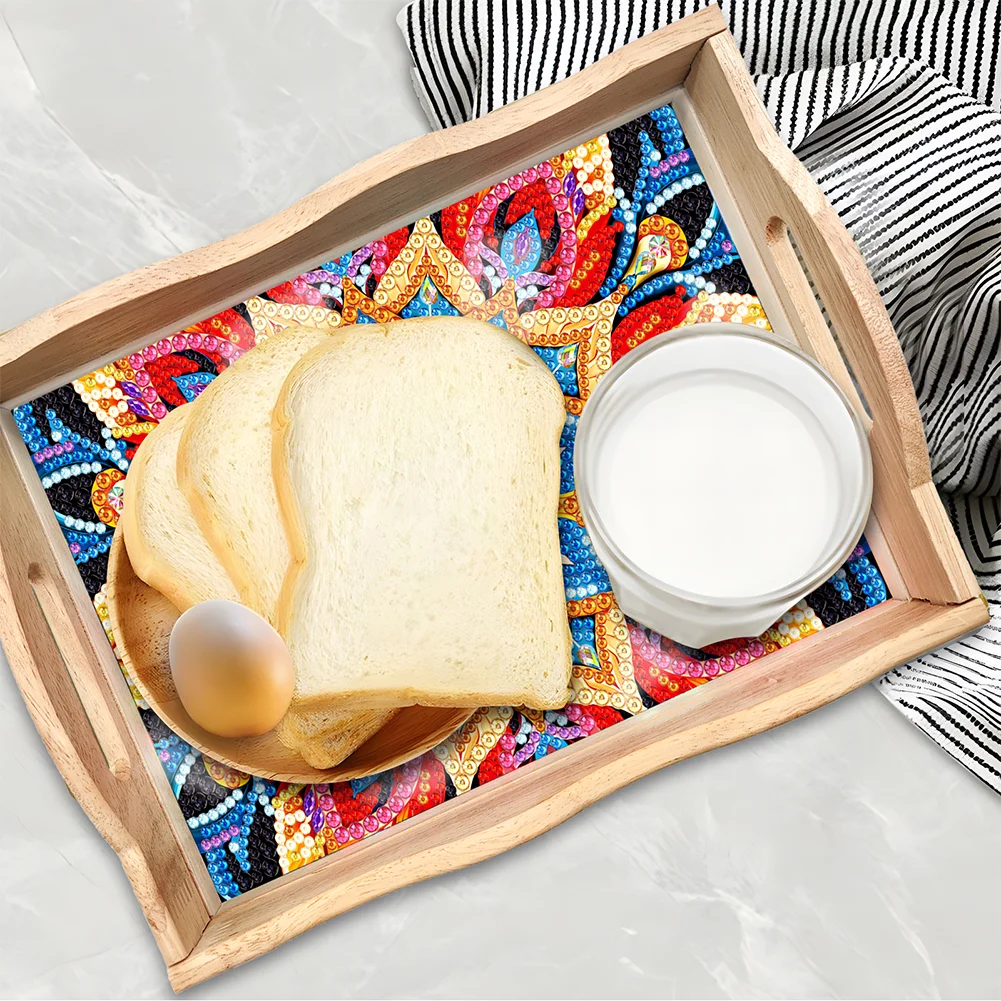 DIY Mandala Diamond Painting Decorative Trays with Handle Coffee Table Tray for Serving Food