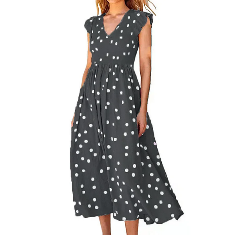 Women's V-neck waist-length skirt with polka dot print dress socialshop