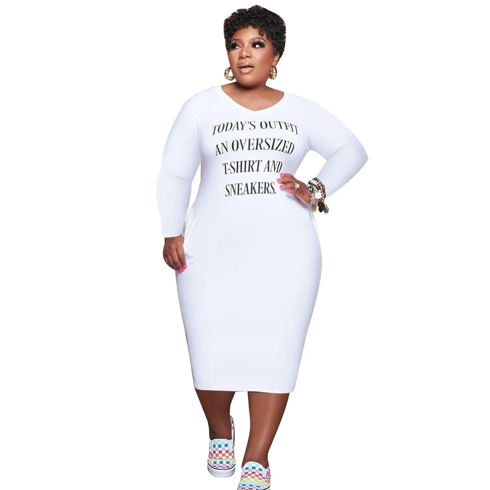 Plus Size Dress 5xl Letter Casual Long Sleeve Pockets Women Elegant Tracksuit Fall Clothing Jogging Suit Wholesale Dropshipping