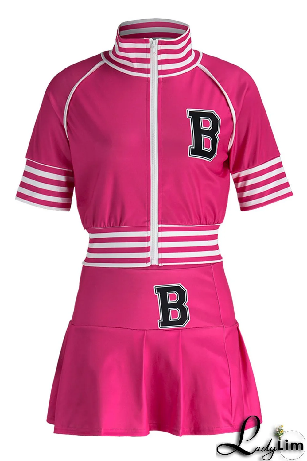 Blue Casual Street Print Split Joint Zipper Collar Short Sleeve Two Pieces