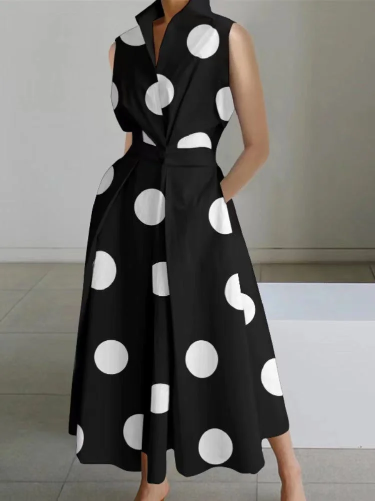 Brownm Summer Commuting Fashion Polka Dot Button Dresses