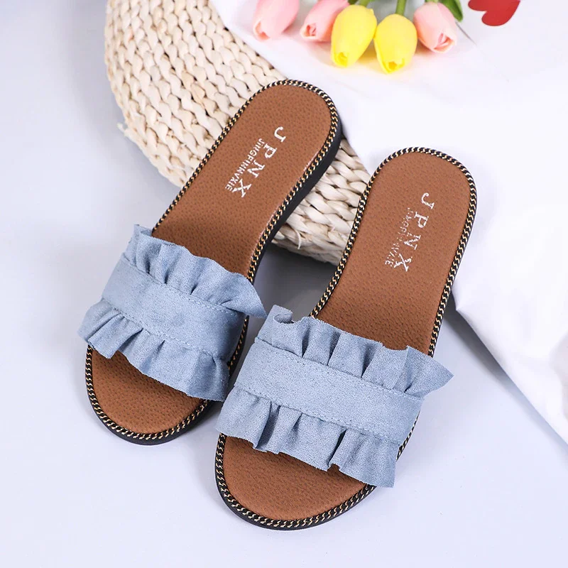 Qengg 2022 Summer Shoes Designer Women Slippers Outside Beach Slides Slippers Ladies Literary Flat-heeled Sandals