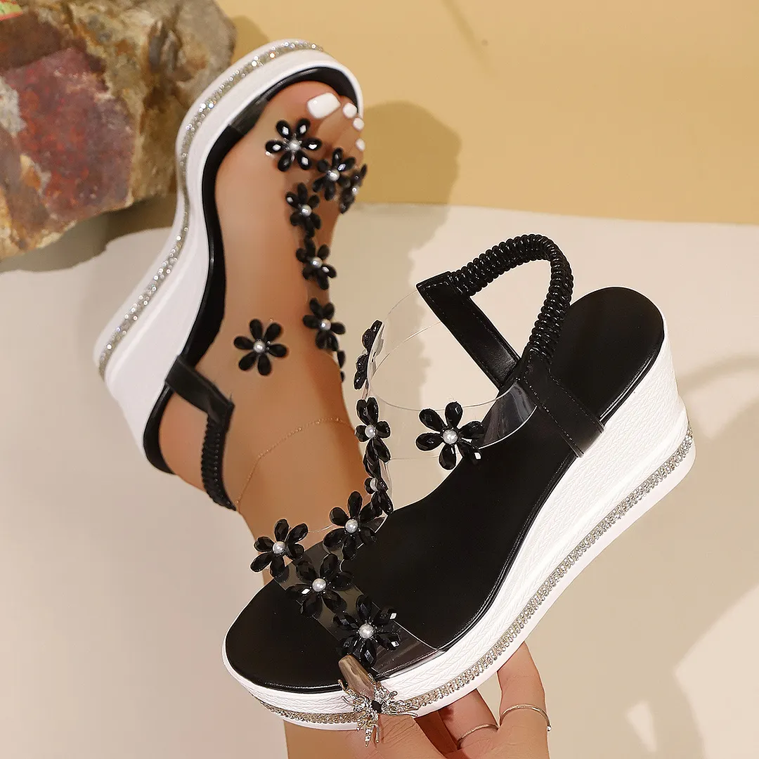 Breakj Breakj Sandals Women's 2025 Summer New Size Fashion Slope With Flowers Drilled Fairy Beach Shoes