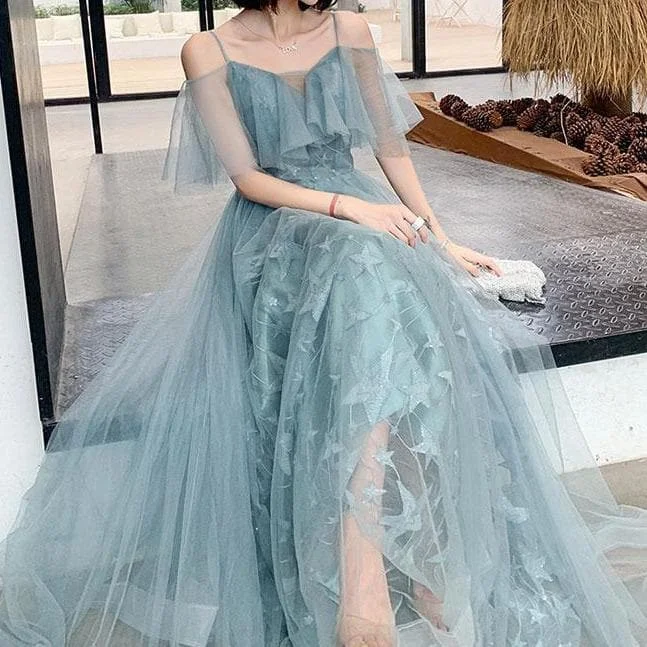 Green Tulle Lace Long Prom Dress Green Evening Dress SP15540