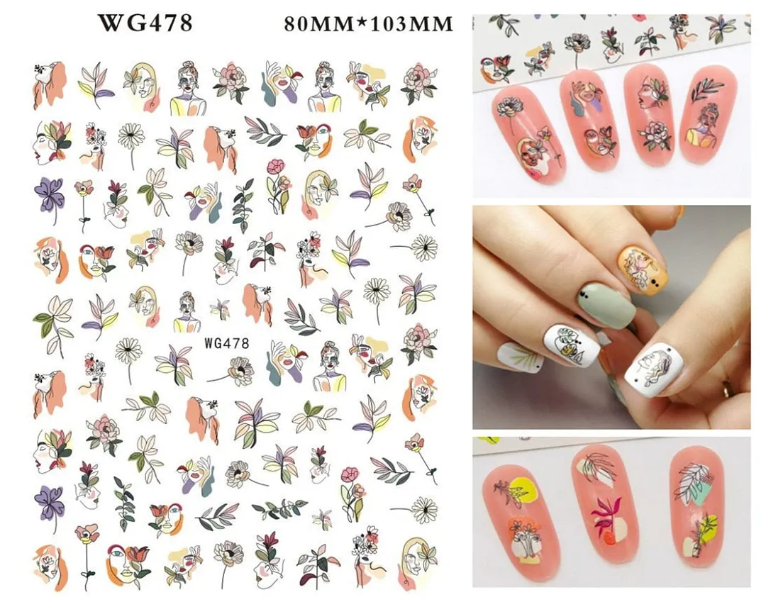 1pcs Leaf With Lines Nails Sticker Designer Fruit Nail Art 3D Decals Acrylic Designs Self Adhesive Manicure Slider Accesorioss-Nail Inspo