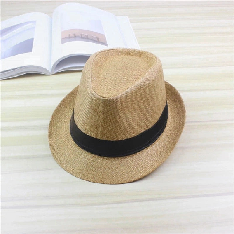 Korean-style Men’s And Women’s Jazz Hat Sunscreen Sun Hat Imitation Linen Breathable Fashion Beach Hat British Retro Small Topper Hat