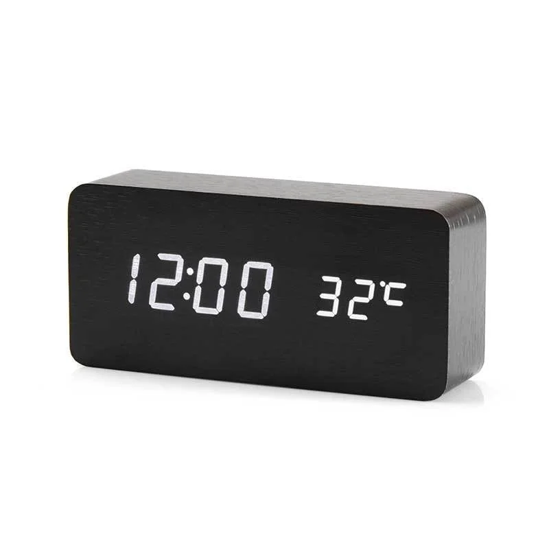 LED Digital Alarm Clock Wooden Watch Table Voice Control Digital Wood Despertador USB/AAA Powered Electronic Desktop Clocks