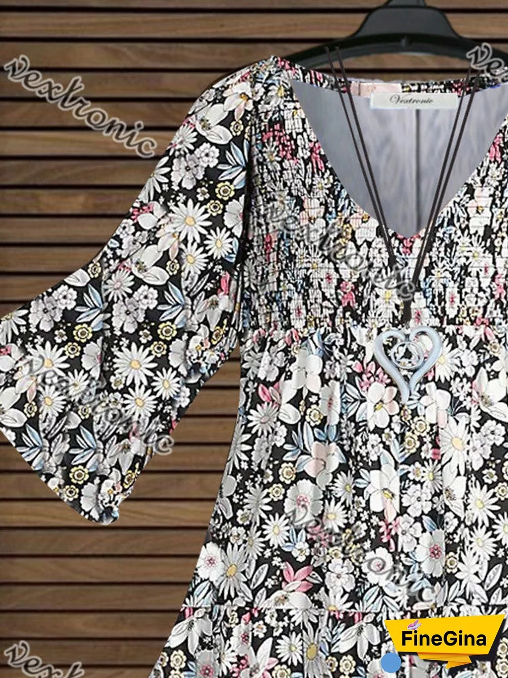 Women Half Sleeve V-neck Floral Printed Graphic Top Dress