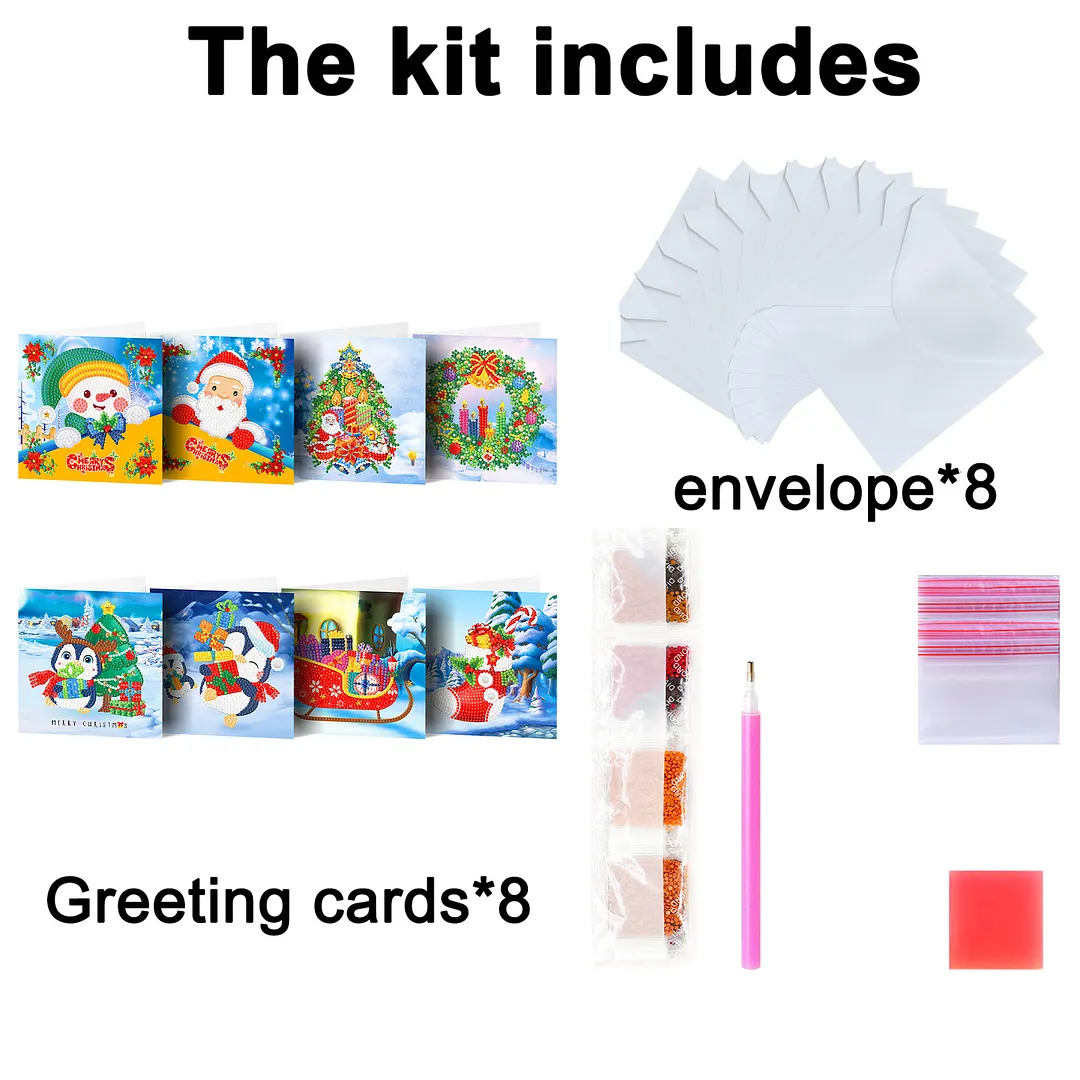 8PCS Winter Cartoon DIY Diamond Painting Greeting Card Kits with Envelopes Diamond Art Greeting Cards Diamond Art Cards Kits for Adults DIY Crafts Family Friend Gifts