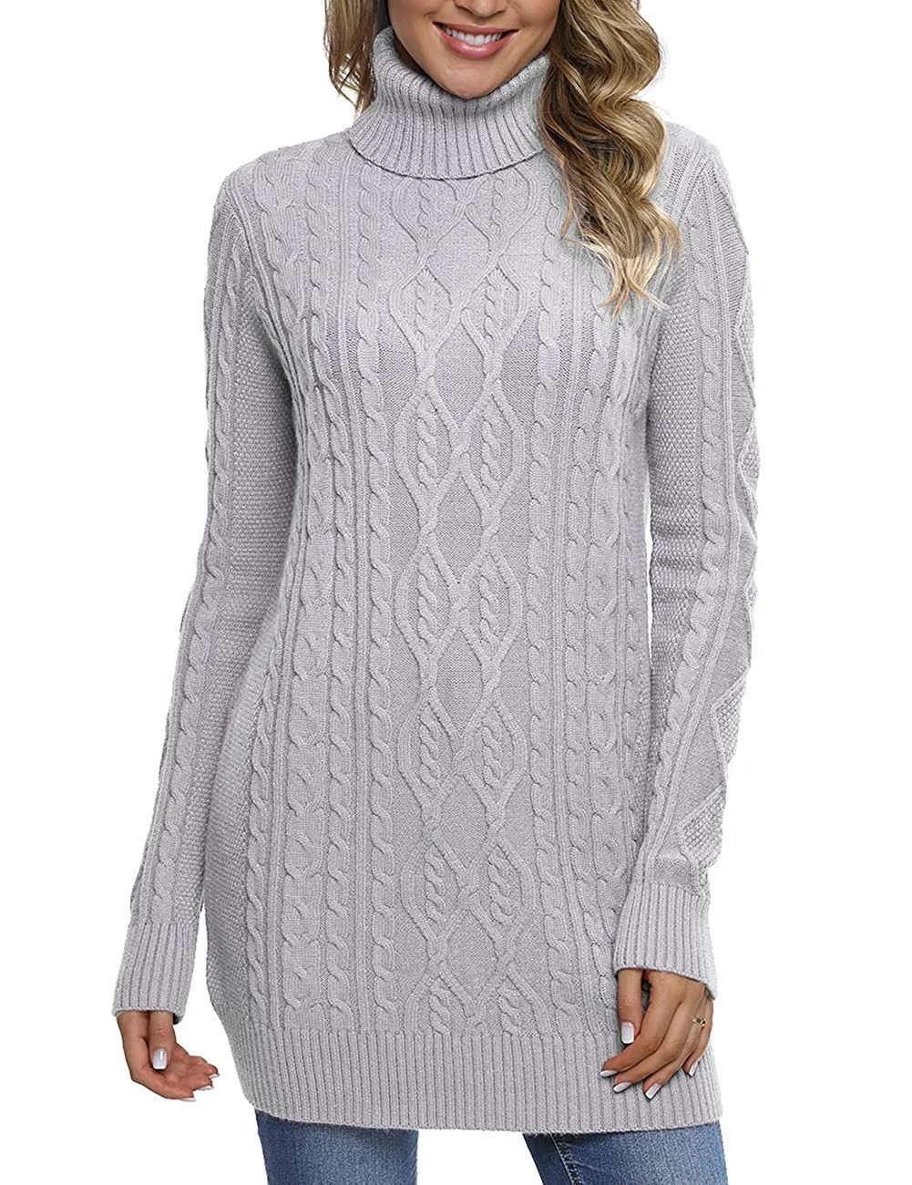 Women's Long Sweater Turtleneck Cable Knit Tunic Sweater Tops