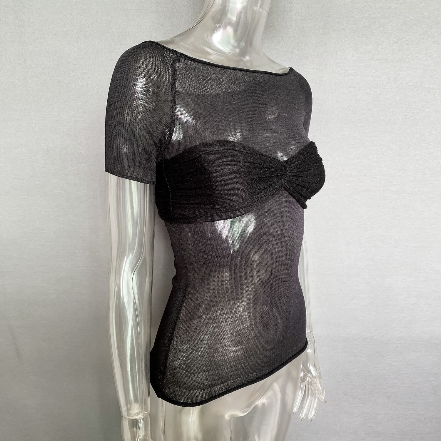 Ootddress Short Sleeve Mesh Top Shirt For Women Off-Shoulder See-Through Knit Sexy Pullover Summer Sheer New 2025 Ladies T-shirt