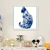 Blue And White Porcelain-Cat-Partial 11CT Stamped Cross Stitch Bead Embroidery 36*36cm