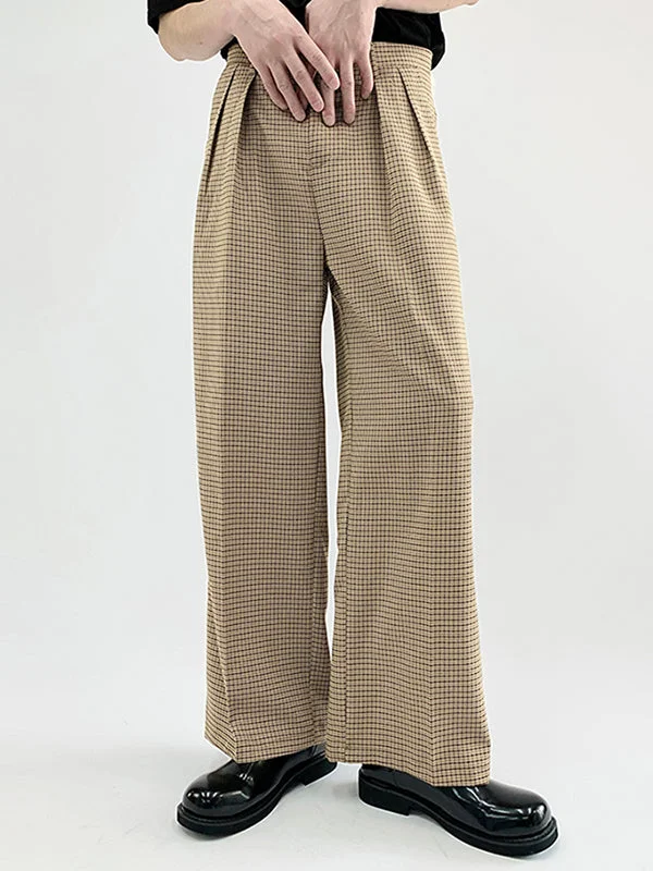 Aonga - Mens Plaid Pattern Casual Wide Leg Pants J