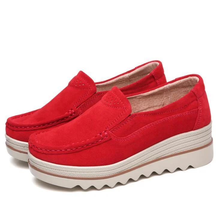 Spring Women Flats Shoes Platform Sneakers Slip On Flats Leather Suede Ladies Loafers Moccasins Casual Shoes Women Creepers 365