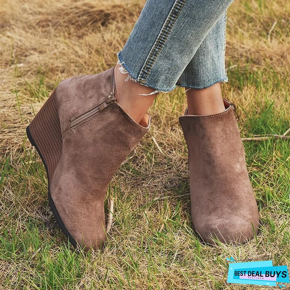 Wedge Fashion Side Zipper Ankle Boots