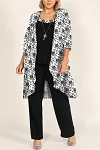 Plus Size Mother Of The Bride Mesh Print Formal Three Pieces Set Pant Suits