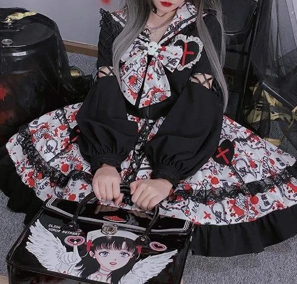 Harajuku Girls Black Bow Print JK Uniform Suit SE0727