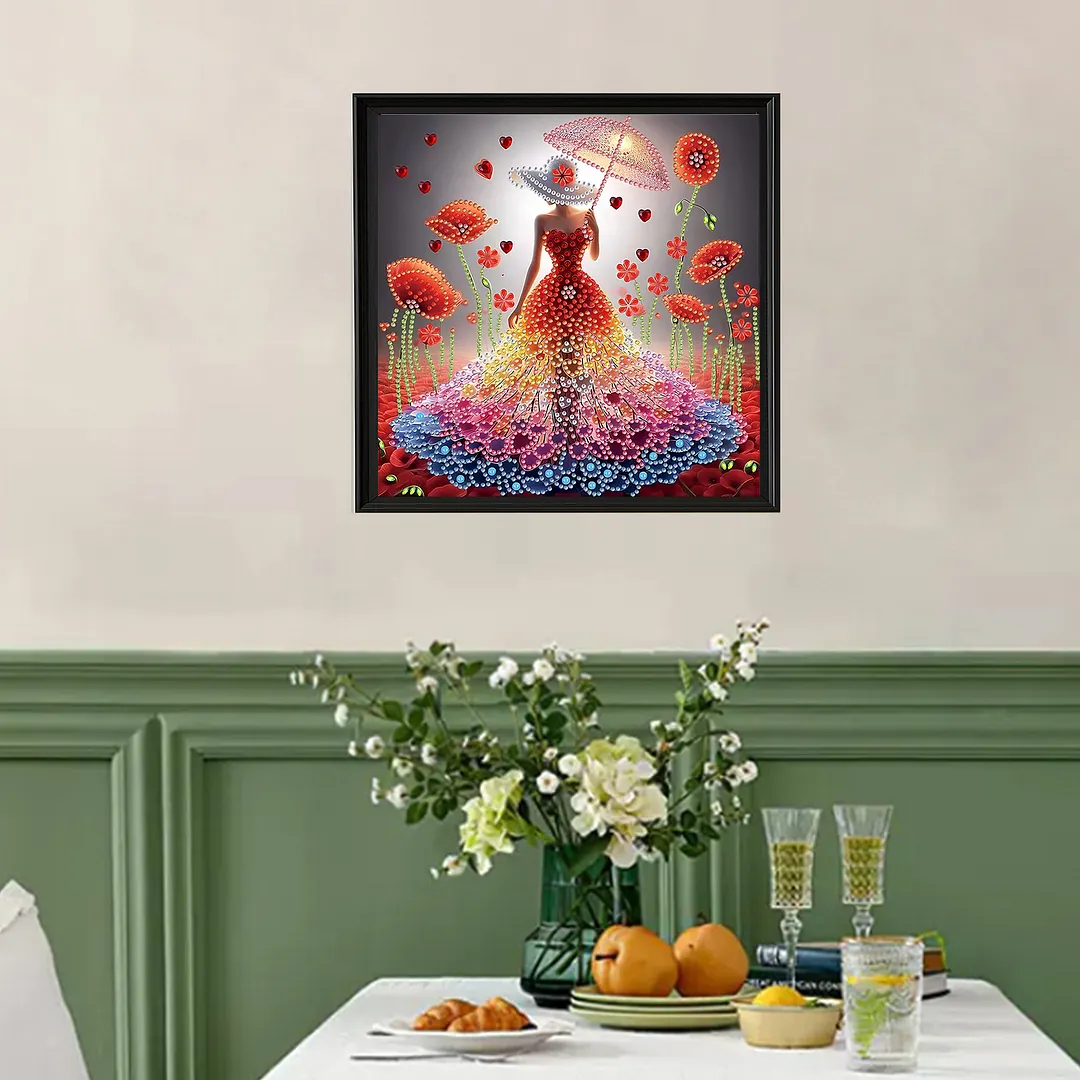 Diamond Painting - Partial Special Shaped Drill - Beauty in Floral Dress(Canvas|30x30cm)