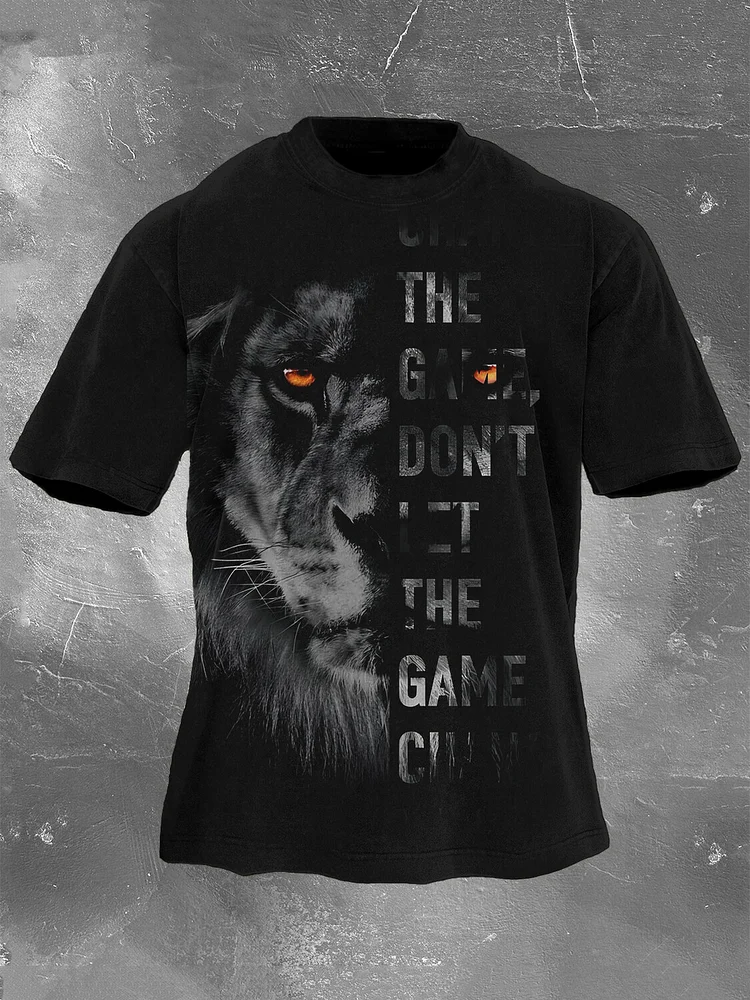 Men's Change The Game Don't Let Game Change You Lion Print Cotton Washed T-Shirt