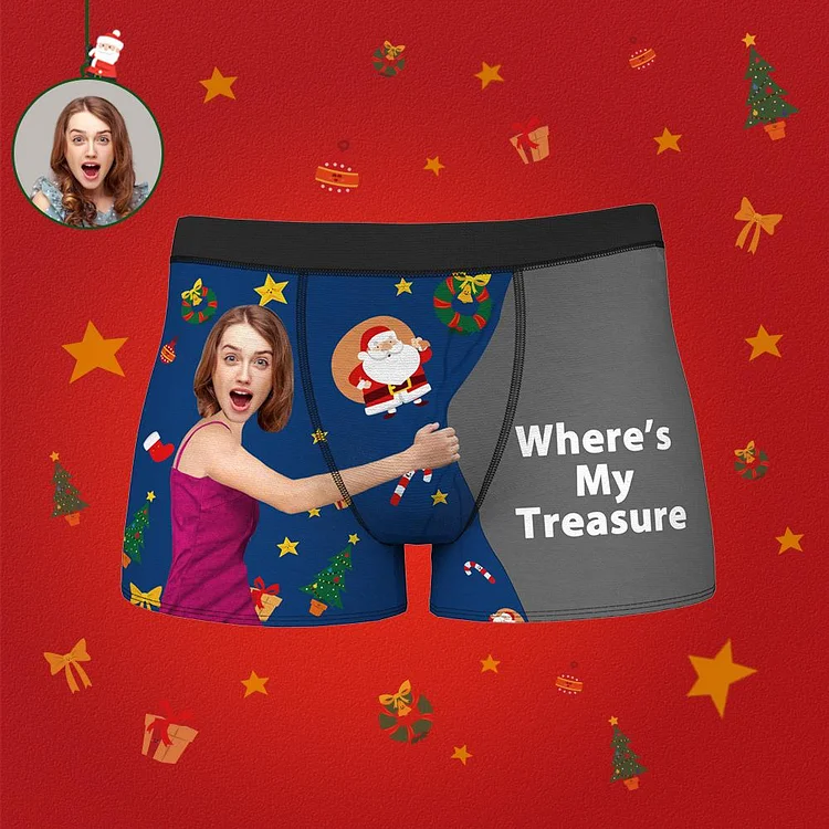 Custom Face Boxer Where's My Treasure Christmas Hug Body Boxer Shorts