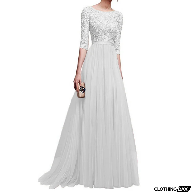 Fashion Half Sleeve Long Lace Dress