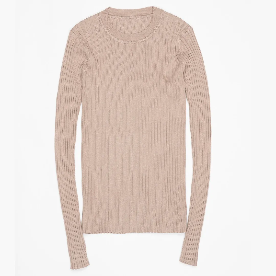 Women Sweater Pullover Basic Ribbed Sweaters Cotton Tops Knitted Solid Crew Neck With Thumb Hole