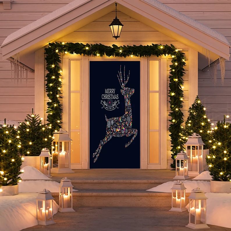Reindeer Christmas Door Cover - Christmas Door Cover - Outdoor Christmas Decorations - Front Door Decor - Door Cover - Reindeer Door Decor
