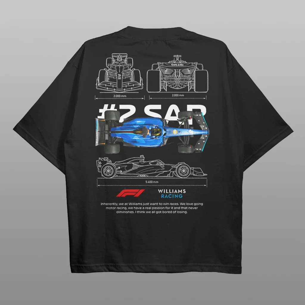 F1 Williams Car Printed Men's Oversized T-shirts