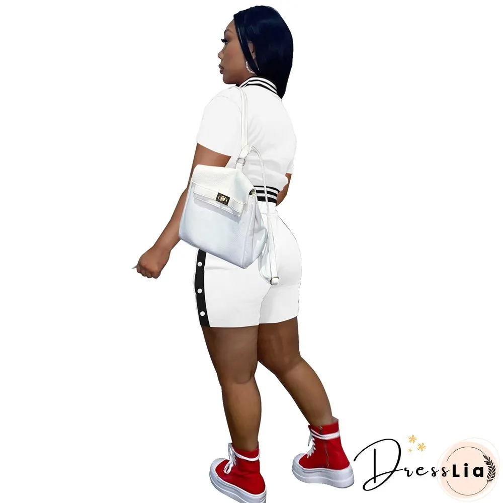 Short Sleeve Button Baseball Jacket and Shorts Set