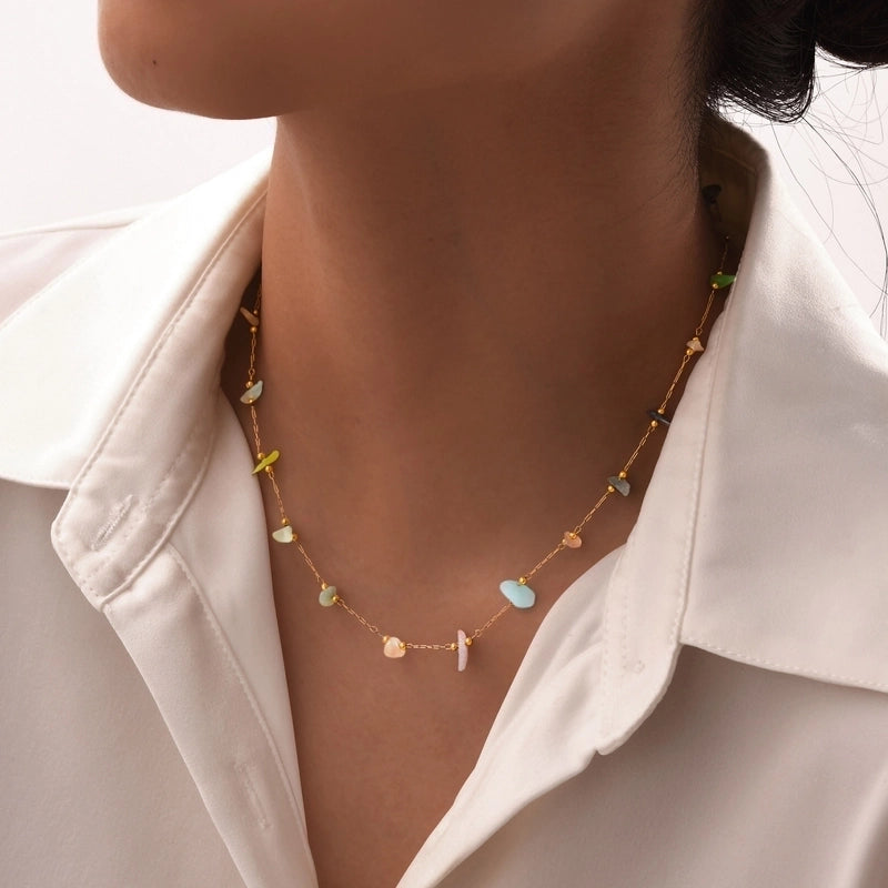 IG Style Vacation Bohemian Geometric 201 Stainless Steel Natural Stone 18K Gold Plated Necklace In Bulk