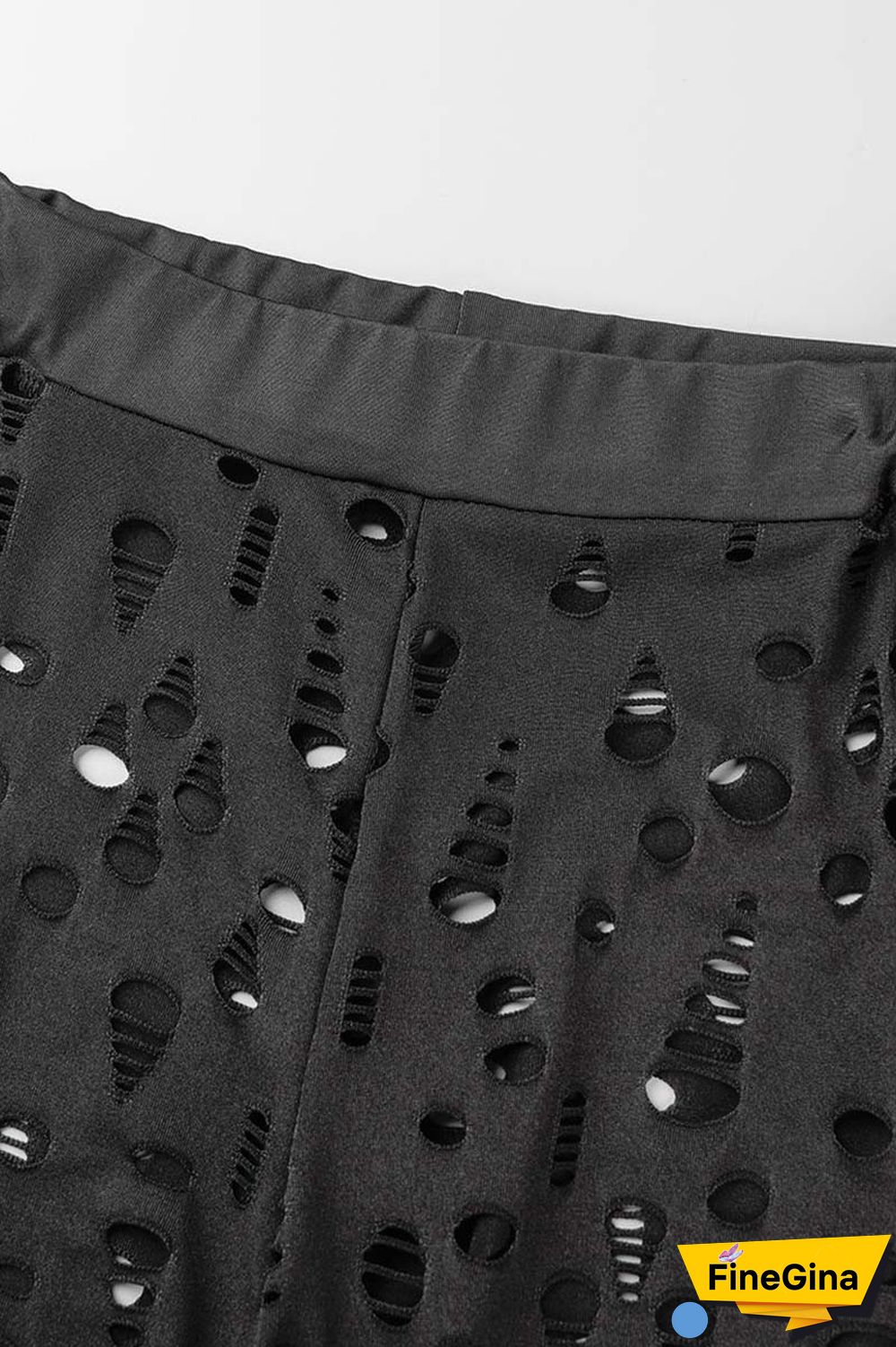 Black Sexy Solid Ripped Hollowed Out O Neck Short Sleeve Two Pieces