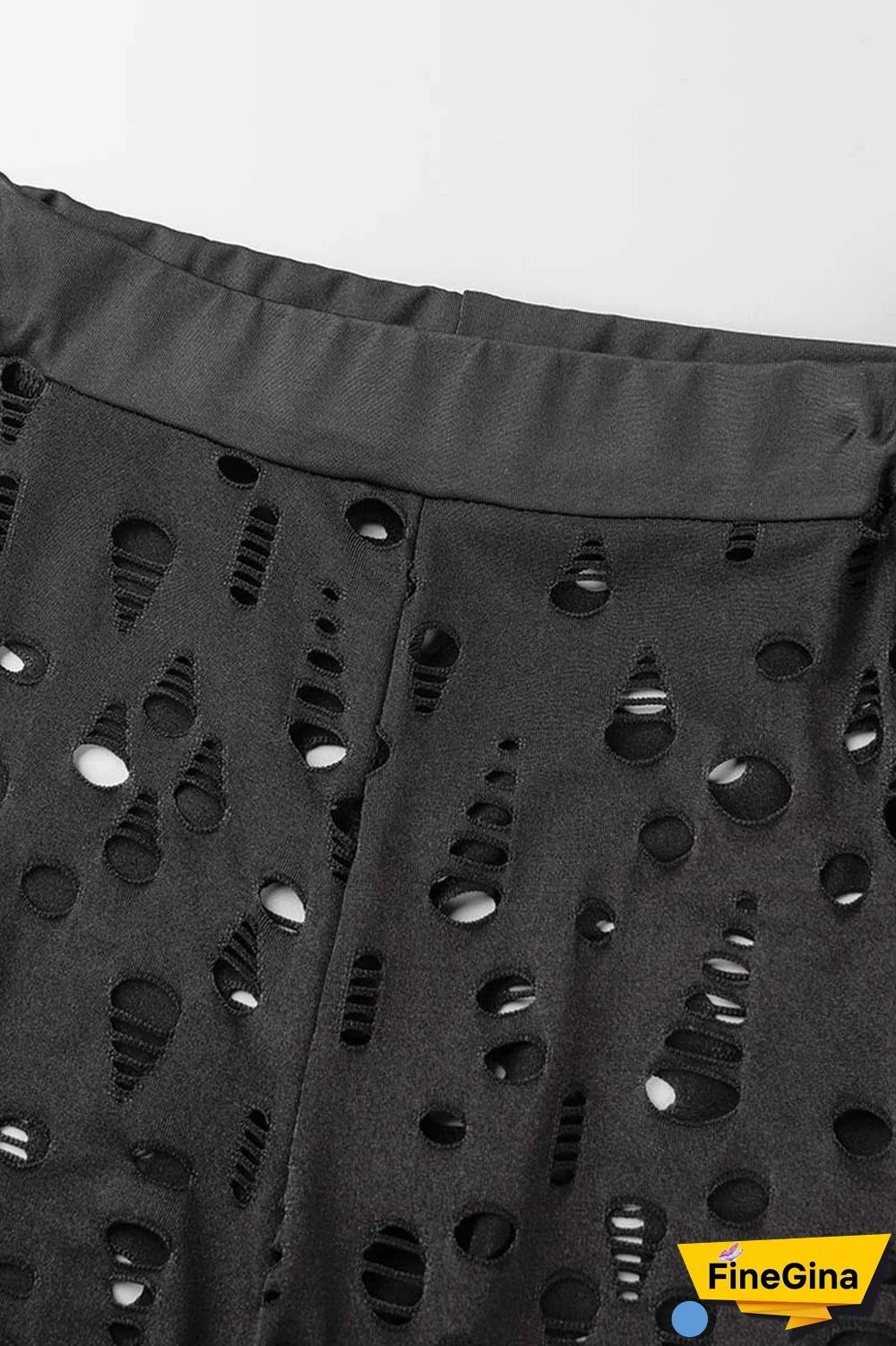 Black Sexy Solid Ripped Hollowed Out O Neck Short Sleeve Two Pieces