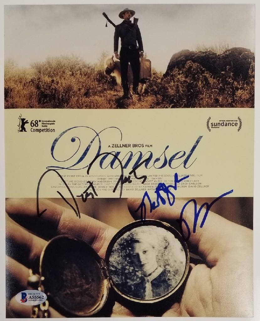 Damsel Cast (3) Signed 8x10 Photo Poster painting Forster David Nathan Zellner ~ Beckett BAS COA