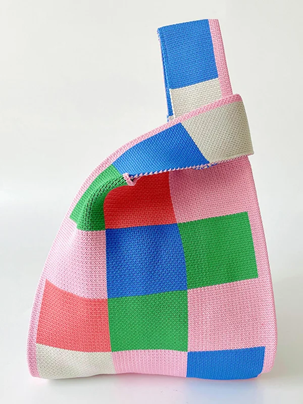 Checkerboard Contrast Color Woven Bags Handbags