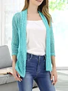 Vibrant V-Neck Crochet Cardigan - Elegant 3/4 Sleeve Mesh Slim Fit, Breathable, Casual, Comfortable, Women's Fashion Clothing for Daily Wear