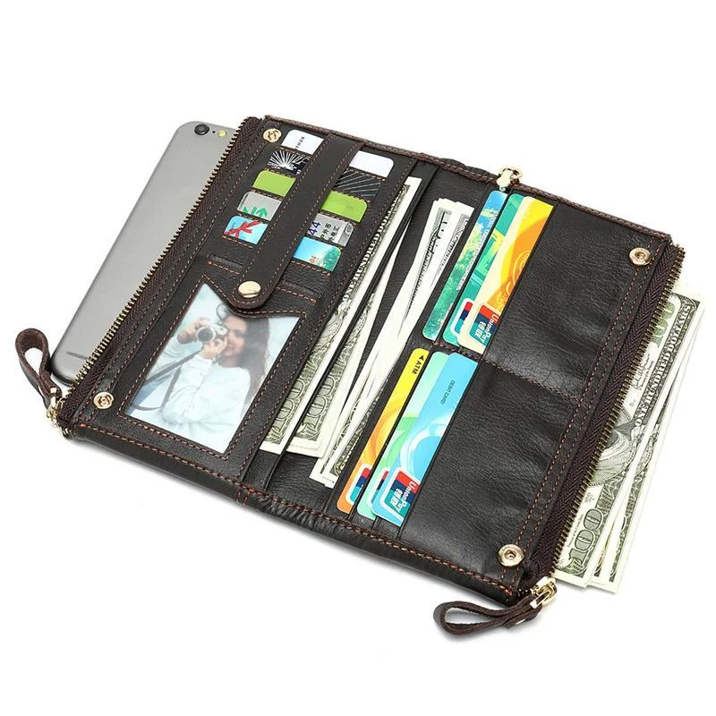 Men's Double Zipper Clutch Soft Leather Business Casual Wallet