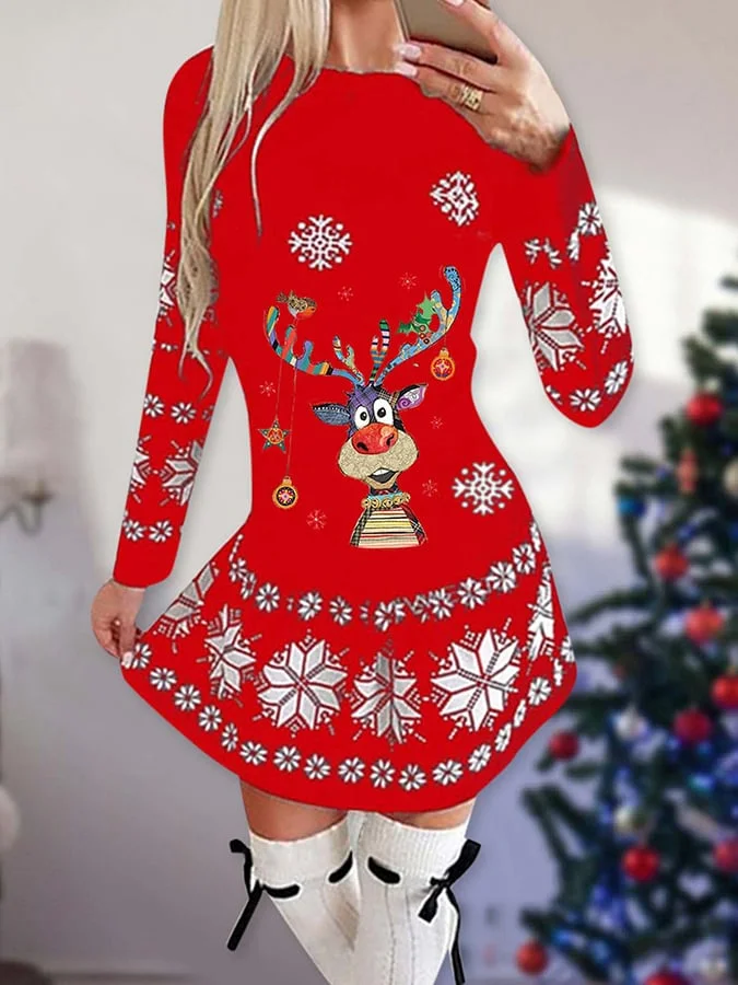 Women's Cute   Elk Print Dress
