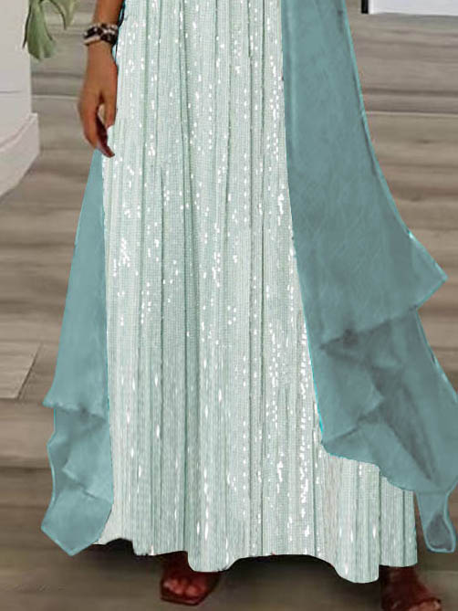 Women Half Sleeve V-neck Solid Color Dress