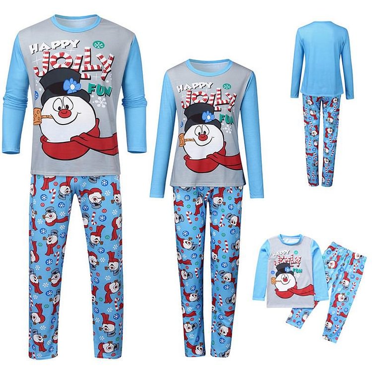 Christmas Family Matching Pajamas Christmas Blue Jolly Snowman Top and Snowflake Pant