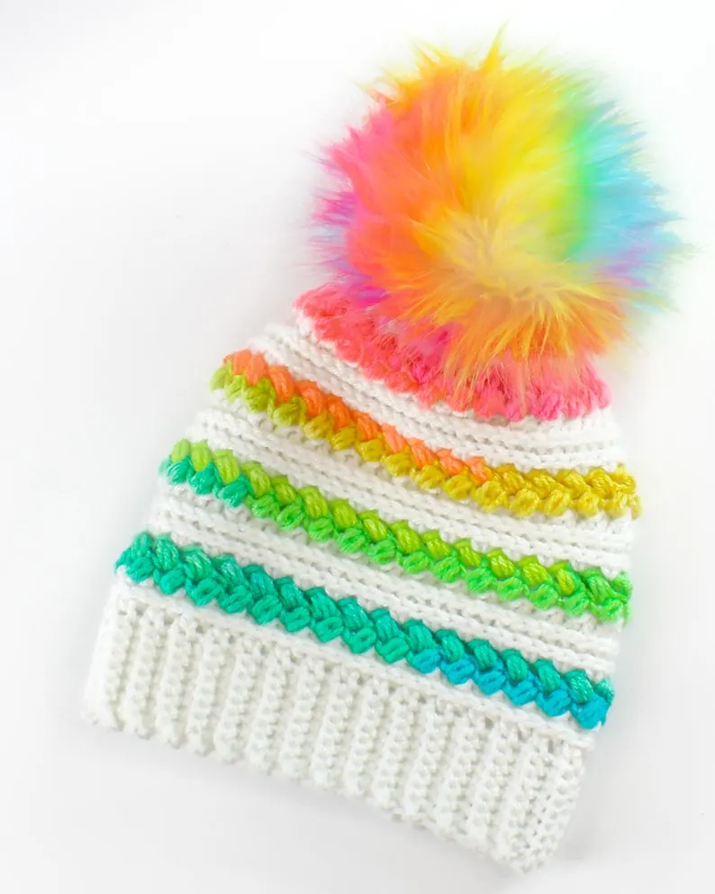 Easy Crochet pattern-Crochet hat&ndash;MADISON Beanie Hat Pattern-Crochet hat pattern PDF-Crochet beanie Pom Pom (Toddler-Child&ndash;Teen- Adult sizes)