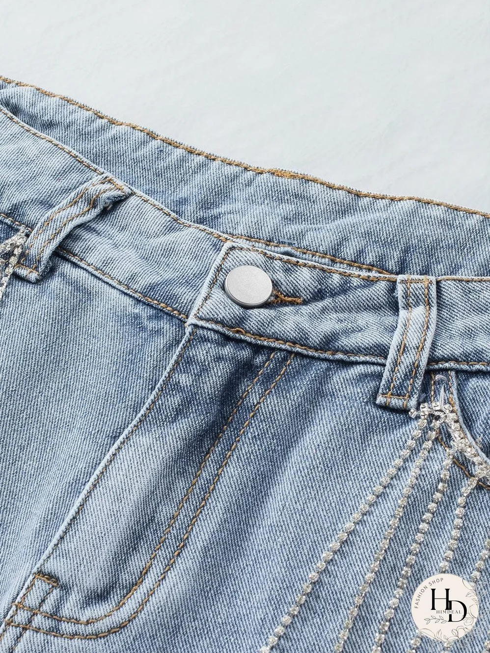 Unique Rhinestone Tassel Denim Shorts