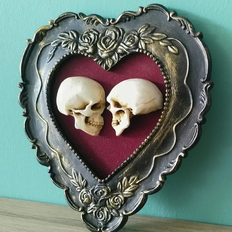 True love is forever - framed miniature realistic human skulls - Til death do us part