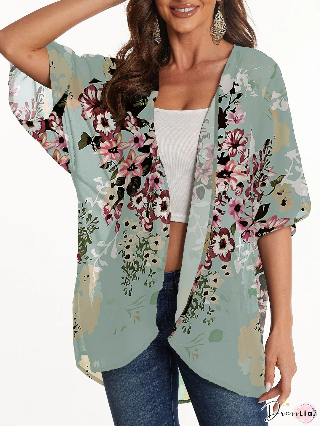 Fashion Elegant Floral Buckle V Neck Tops