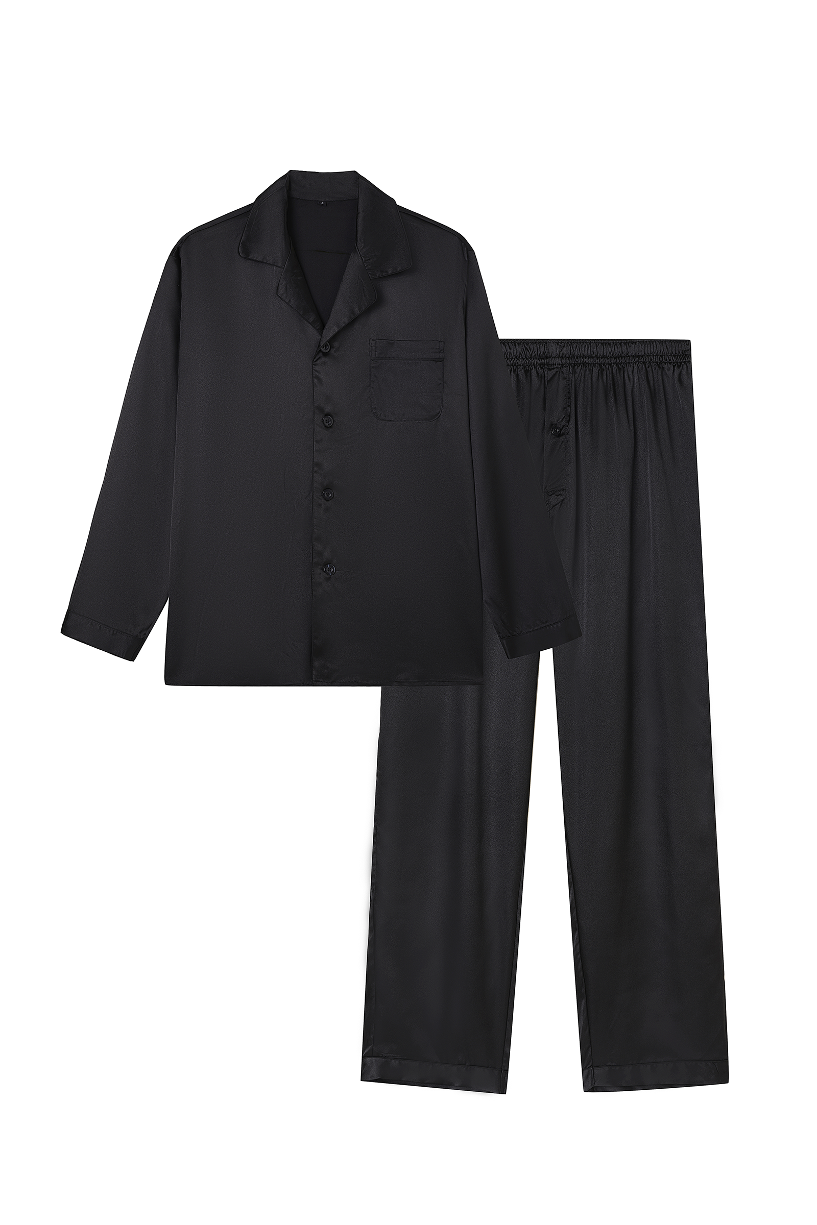 Jupitersecret Men's Silk Pajamas Set Long Sleeve Button-Down Sleepwear With Pockets，Black