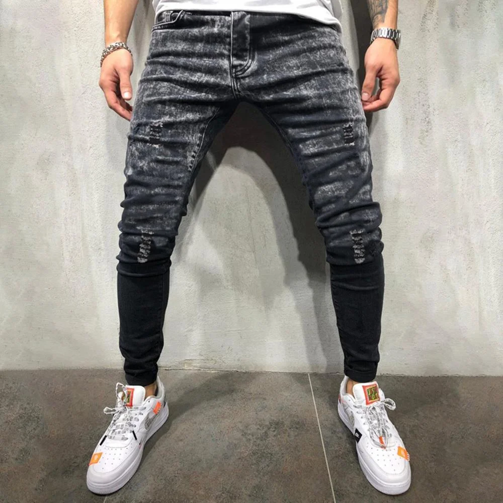 Gradient Snow Wash Ripped Holes Jeans