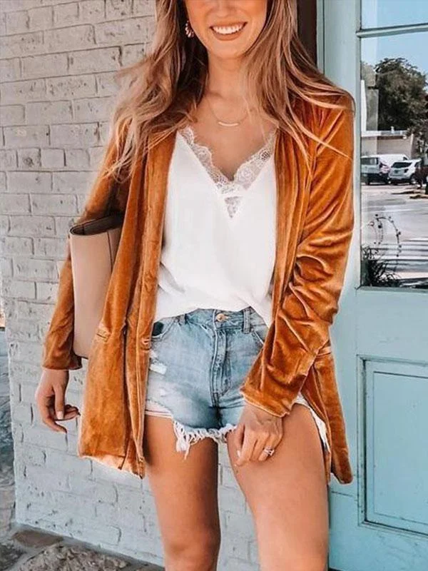 Chic Plain Loose Velvet Cardigan
