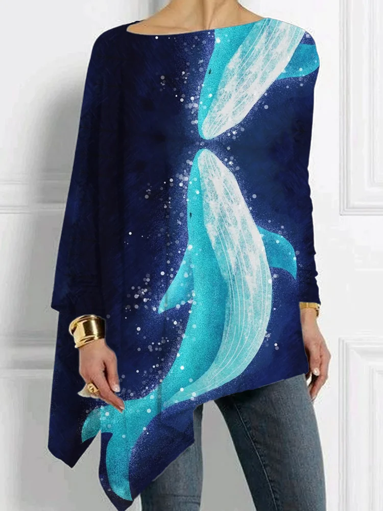 Starry Whale Art Print Bat Sleeve T Shirt