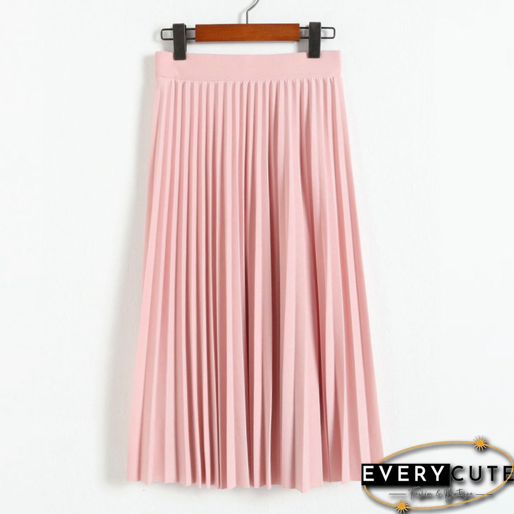 Spring And Autumn New Fashion Women's High Waist Pleated Solid Color Half Length Elastic Skirt Promotions Lady Black Pink