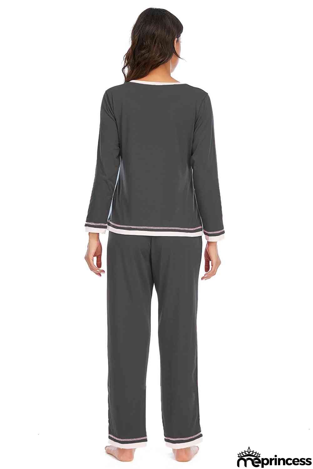 V-Neck Top and Pants Lounge Set