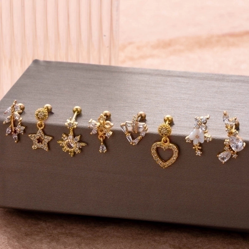 1 Piece Ear Cartilage Rings & Studs Minimalist Classic Style Pentagram Heart Shape Flower 316L Stainless Steel  Copper Plating Inlay Zircon